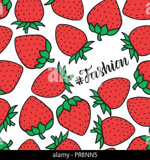 L'illustration de mode d'une fraise rouge motif transparent. Croquis dessin à la main. Fond d'illustration vectorielle. Illustration de Vecteur