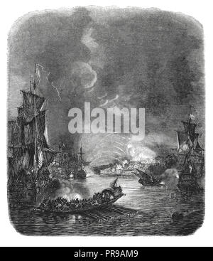 19ème siècle illustration de bombardement d'Alger, à la nuit du 30 août 1682 (pendant la guerre franco-algérien (1681-1688) - Après l'ancien. Banque D'Images