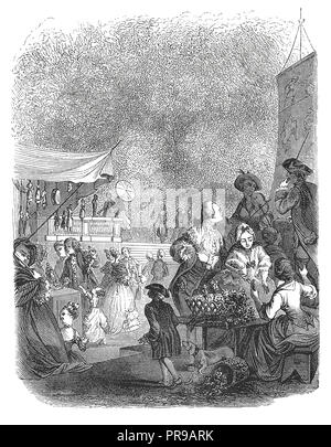 19ème siècle illustration de la Journée des loges, la forêt de Saint-Germain au 16ème siècle. Peinture de Moreau. Oeuvre originale publiée dans Banque D'Images