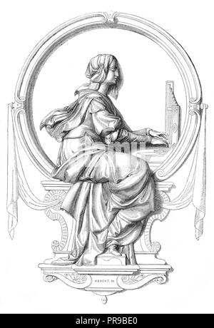 19ème siècle illustration de la musique sacrée, bas-relief statue de Beethoven à Bonn. Dessins originaux publiés dans le magasin Pittoresque par M. A. L Banque D'Images