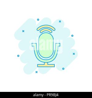 L'icône de microphone de couleur dessin animé dans le style comique. Illustration Mic pictogramme. Mike sign splash concept d'entreprise. Illustration de Vecteur