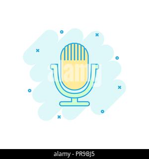 L'icône de microphone de couleur dessin animé dans le style comique. Illustration Mic pictogramme. Mike sign splash concept d'entreprise. Illustration de Vecteur