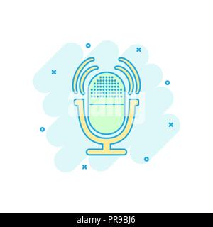L'icône de microphone de couleur dessin animé dans le style comique. Illustration Mic pictogramme. Mike sign splash concept d'entreprise. Illustration de Vecteur