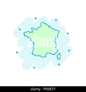 France carte de couleur Caricature icône dans le style comique. Pays illustration pictogramme. France sign splash concept d'entreprise. Illustration de Vecteur