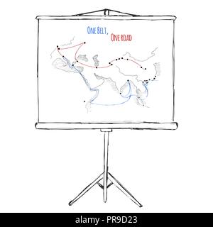 Une courroie, d'une nouvelle route de la soie Route concept. La connectivité du 21e siècle et la coopération entre les pays d'Eurasie. Vector illustration. Illustration de Vecteur