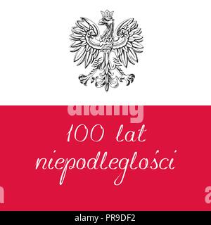 Illustration pour le centenaire de l'indépendance de la Pologne. Texte en polonais : 100 ans d'indépendance. Vector illustration Illustration de Vecteur