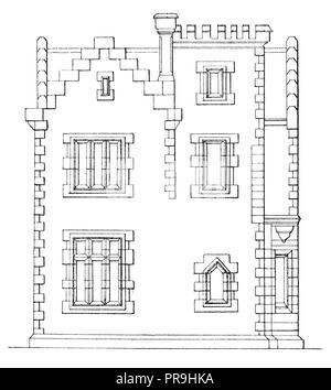 19ème siècle Illustration d'une élévation de l'est d'un chalet dans le quartier gothique ou le style Tudor. Publié dans "Le Magazine pratique, une illustr Banque D'Images