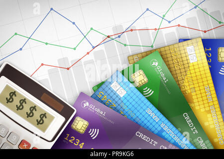 Plusieurs cartes de crédit organisé dans un environnement d'affaires. Banque D'Images