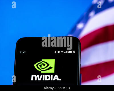 Nvidia Corporation vu le logo affiché sur le téléphone intelligent. Nvidia Corporation est une société de technologie américaine, Banque D'Images