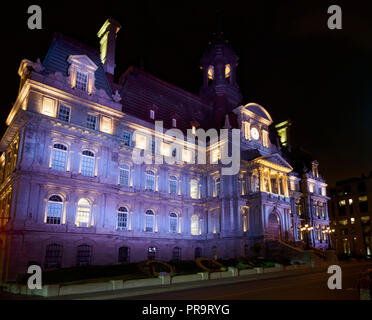 L'Hôtel de Ville de Montréal, l'Hôtel de Ville de Montréal, dans la nuit Banque D'Images