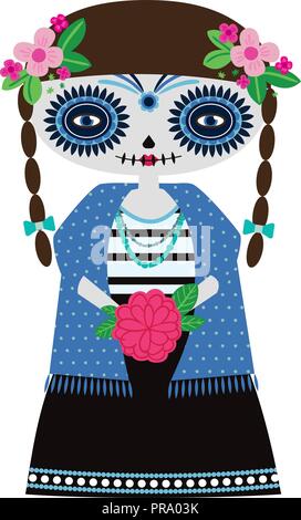 Catrina turquoise vecteur poupée sur un fond blanc. Parfait pour l'halloween et le Jour des morts les célébrations. Illustration de Vecteur