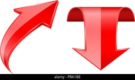 3d rouge flèches. Plié vers le haut et icônes brillantes Illustration de Vecteur
