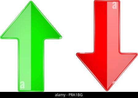 Les flèches HAUT et BAS. Verre brillant 3d'icônes. Le rouge et le vert Illustration de Vecteur