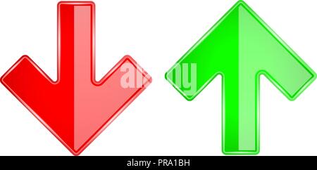 Les flèches HAUT et BAS. Verre brillant 3d'icônes. Le rouge et le vert Illustration de Vecteur