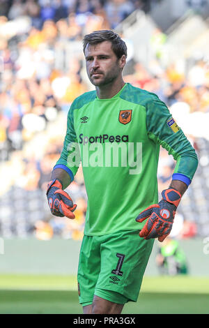 29 septembre 2018, Stade KCOM, Hull, Angleterre ; Sky Bet Championship, Hull City v Middlesbrough ; David Marshall de Hull City Crédit : Mark Cosgrove/News Images images Ligue de football anglais sont soumis à licence DataCo Banque D'Images