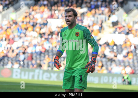 29 septembre 2018, Stade KCOM, Hull, Angleterre ; Sky Bet Championship, Hull City v Middlesbrough ; David Marshall de Hull City Crédit : Mark Cosgrove/News Images images Ligue de football anglais sont soumis à licence DataCo Banque D'Images