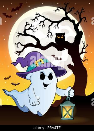 Ghost avec chapeau et lantern Thème 9 - eps10 vector illustration. Illustration de Vecteur