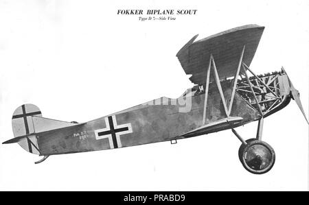 Novembre 1918 - Types d'avions allemands. Biplan Fokker Scout. Vue de côté Banque D'Images