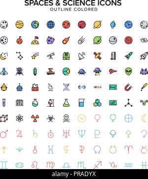 La science et les espaces de couleur des icônes de contour défini Illustration de Vecteur