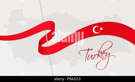 Illustration Vecteur de résumé de demi-teintes pointillées radial carte de la Turquie et ruban ondulé avec des couleurs du drapeau national turc pour votre graphique et web design Illustration de Vecteur