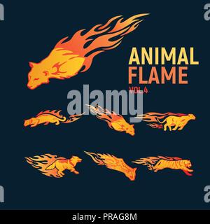 Flamme animale mascot logo set Illustration de Vecteur