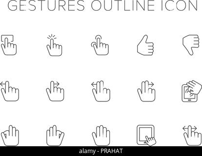 Les gestes de la Main Line Icon Set Illustration de Vecteur