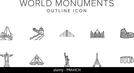 Ligne World monuments Icon Set Illustration de Vecteur