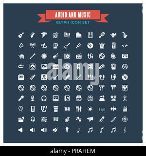 L'audio et la musique Instrument glyphe Icon Set Illustration de Vecteur