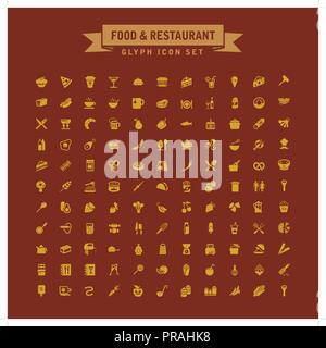 Des Aliments et Boissons Restaurant glyphe Icon Set Illustration de Vecteur