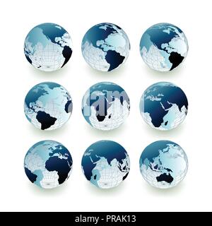 Blue globe 3D World icon collection set Illustration de Vecteur