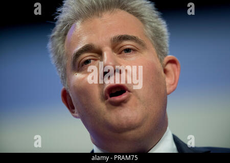 Birmingham, UK. Le 30 septembre 2018. Brandon Lewis, chef du parti conservateur et député de Great Yarmouth, prend la parole à la conférence du parti conservateur à Birmingham. © Russell Hart/Alamy Live News. Banque D'Images