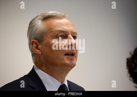 Luxembourg, Luxembourg. 1er oct 2018. L'économie française, le ministre du Commerce, des finances, Bruno Le Maire donne une conférence de presse au cours d'une réunion de l'Eurogroupe au siège de l'UE. Alexandros Michailidis/Alamy Live News Banque D'Images