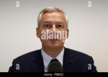 Luxembourg, Luxembourg. 1er oct 2018. L'économie française, le ministre du Commerce, des finances, Bruno Le Maire donne une conférence de presse au cours d'une réunion de l'Eurogroupe au siège de l'UE. Alexandros Michailidis/Alamy Live News Banque D'Images