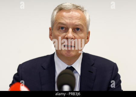 Luxembourg, Luxembourg. 1er oct 2018. L'économie française, le ministre du Commerce, des finances, Bruno Le Maire donne une conférence de presse au cours d'une réunion de l'Eurogroupe au siège de l'UE. Alexandros Michailidis/Alamy Live News Banque D'Images