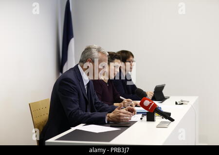 Luxembourg, Luxembourg. 1er oct 2018. L'économie française, le ministre du Commerce, des finances, Bruno Le Maire donne une conférence de presse au cours d'une réunion de l'Eurogroupe au siège de l'UE. Alexandros Michailidis/Alamy Live News Banque D'Images