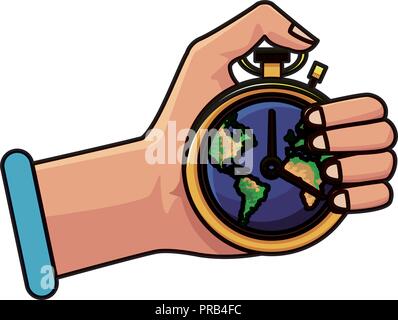 Hand holding vintage horloge mondiale Illustration de Vecteur