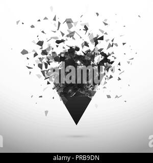 Briser et la destruction dark triangle. Effet d'explosion. Abstract nuage de morceaux et fragments après l'explosion. Vector illustration isolé sur gris Illustration de Vecteur
