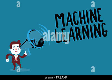 Écrit remarque montrant l'apprentissage automatique. Photo d'entreprise présentant les ordinateurs donnent la capacité à apprendre avec des données. Banque D'Images