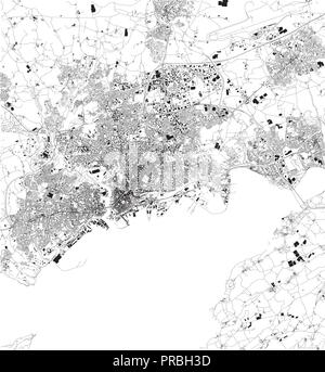 Plan de Brest, France, la vue satellite, carte en noir et blanc. Annuaire plan de la ville et de la rue Illustration de Vecteur