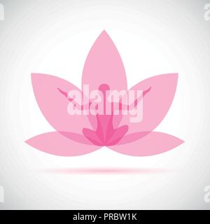 Silhouette d'une femme assise en yoga pose pour la relaxation et la méditation à l'intérieur d'une fleur de lys rose illustration vecteur EPS10 Illustration de Vecteur