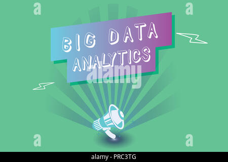 Main conceptuel écrit, indiquant l'analyse des Big Data. Photo d'affaires mettant en valeur le processus d'examen des grands ensembles de données et varié. Banque D'Images