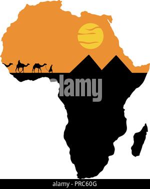 Caravane et pyramides sur le fond de l'Afrique carte Illustration de Vecteur