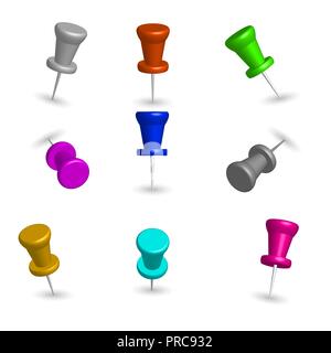 Ensemble de 3D couleur de punaises, isolé sur fond blanc, vector illustration. Illustration de Vecteur