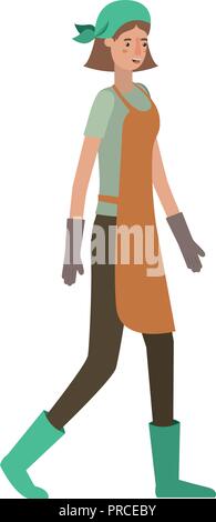 Femme avec tablier jardinier caractère avatar Illustration de Vecteur