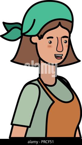 Femme avec tablier jardinier caractère avatar Illustration de Vecteur