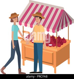 En couple avec légumes kiosque magasin caractère avatar Illustration de Vecteur