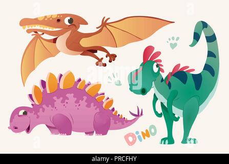 Collection de dino mignon et Pterodactylus. Set 1 colorées de dinosaurios et Ptérodactyle. Vector illustration Illustration de Vecteur