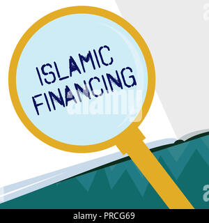 Main conceptuel écrit, indiquant le financement islamique. Photo d'affaires mettant en valeur l'activité bancaire et de l'investissement qui est conforme à la charia. Banque D'Images