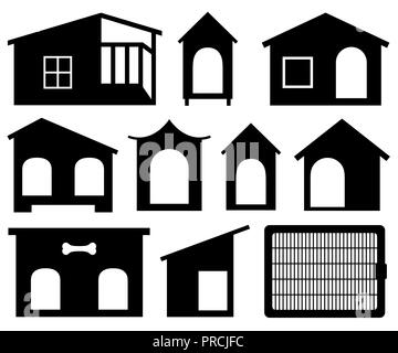 Ensemble de niches à chien isolé sur blanc Banque D'Images