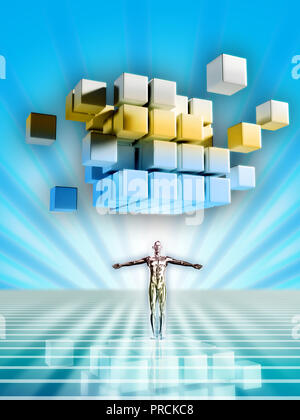 Humanoïde robotique dans un cyberespace. Illustration numérique. Banque D'Images